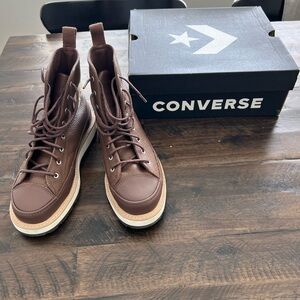 Converse Brown Leather Lace-Up High-Top Boots